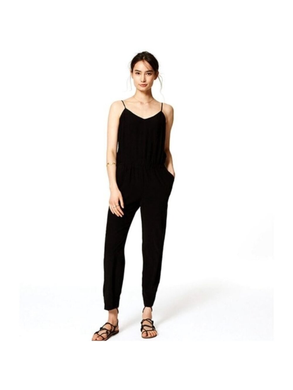 Monteau Black 1 Piece Jumpsuit Romper Straight Leg size Large minimalist summer